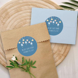 Nursery Stars Blue Personalized Baby Shower Classic Round Sticker