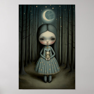 Nursery Sweet Little Girl and The Moon Art Poster