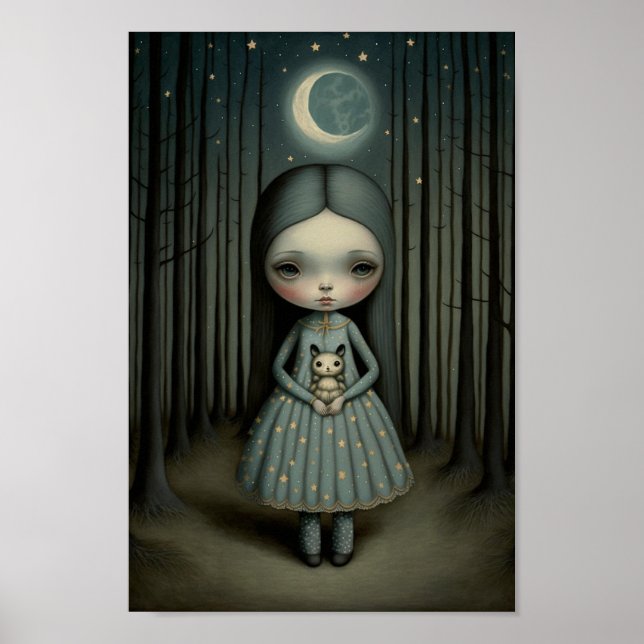 Nursery Sweet Little Girl and The Moon Art Poster (Front)