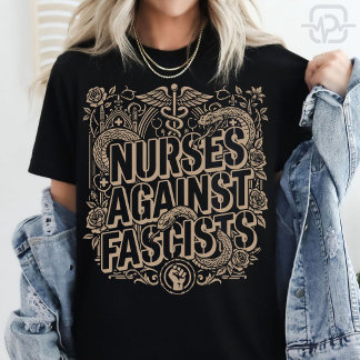 Nurses Against Fascists Gothic Protest Art T-Shirt