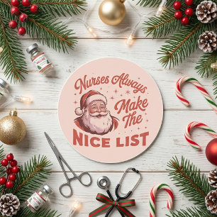 Nurses Always Make the Nice List Retro Santa Classic Round Sticker