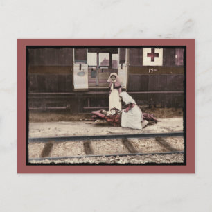 Nurses and Wounded at Train Station Postcard