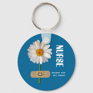 Nurses are all Heart . Smiling Daisy Gift Keychain