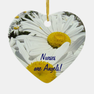 Nurses are Angels! gifts Valentines Daisy Flowers Ceramic Ornament