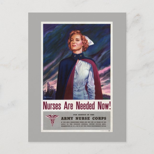 Nurses are needed now - Vintage WWII Poster Postcard (Front)