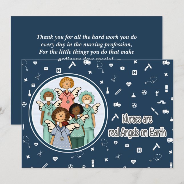 Nurses are real Angels on Earth. Group of Nurses Card (Front/Back)