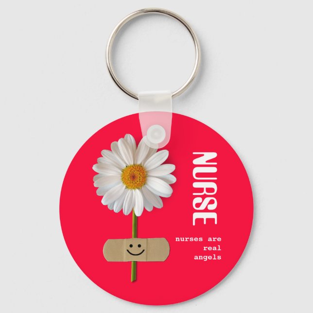 Nurses are Real Angels. Smiling Daisy Keychain (Front)