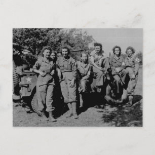 Nurses Beside Jeep WWII Postcard