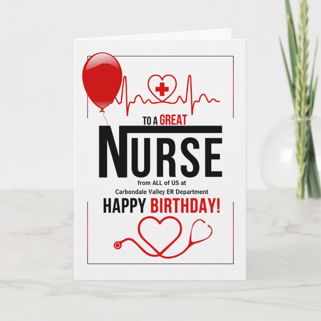 Nurse's Birthday Red Balloon Card (Front)