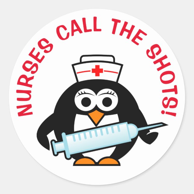 Nurses call the shots round penguin stickers (Front)