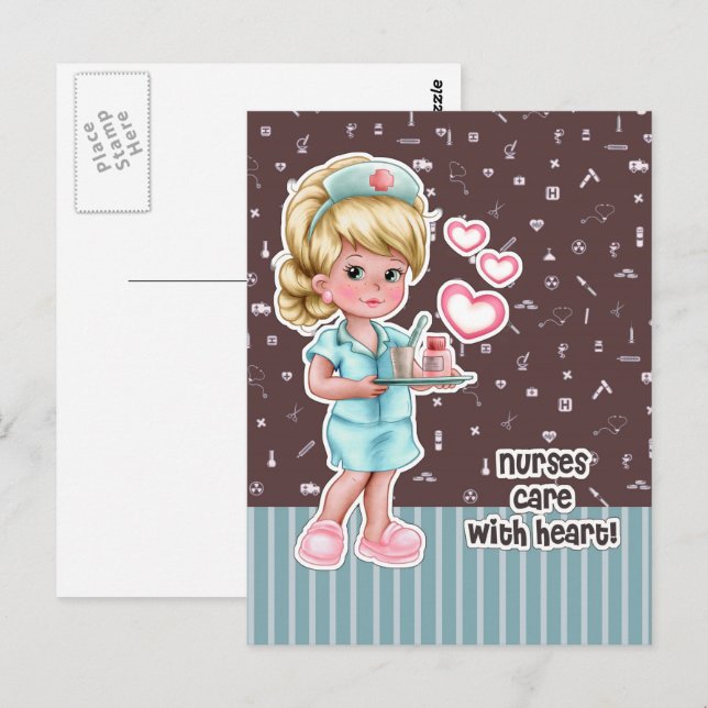 Nurses care with Heart. Cute Blonde Nurse  Postcard (Front/Back)
