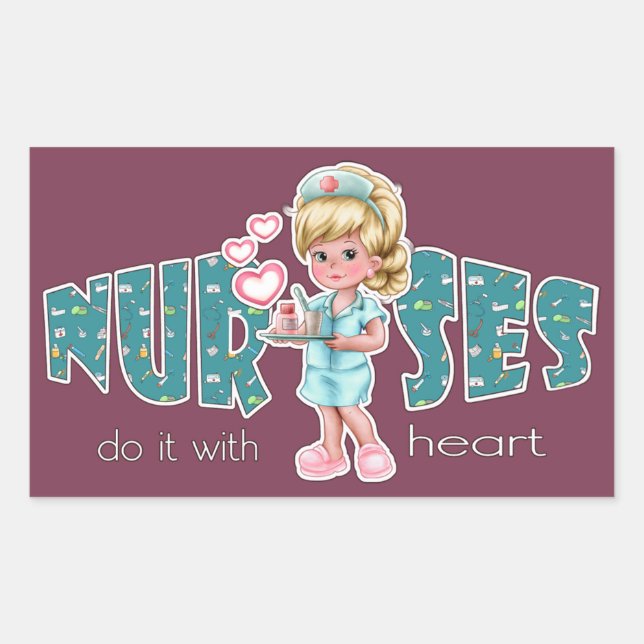 Nurses care with Heart. Cute Blonde Nurse Sticker (Front)