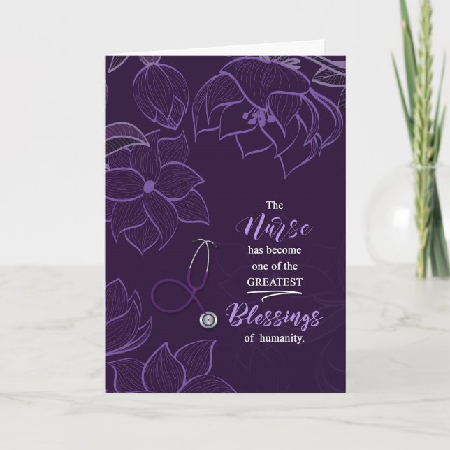 Nurses Day Blessing to Humanity Purple Botanical Card (Front)