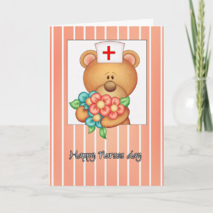 Nurses Day Card With Nurse Teddy Bear And Flowers