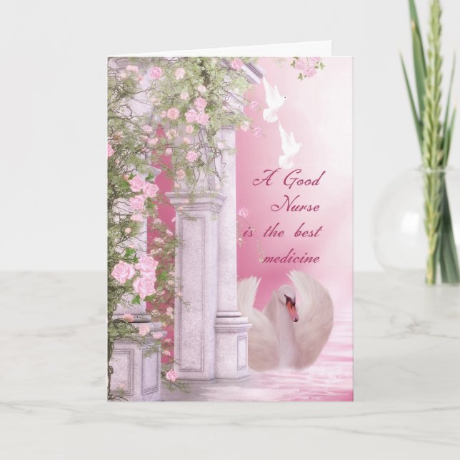 Nurses Day Card With Swan Dove And Roses (Front)
