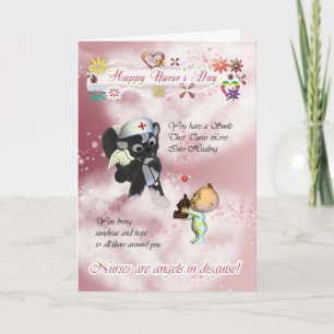 Nurse's Day cute little baby and cute nurse skunk Card