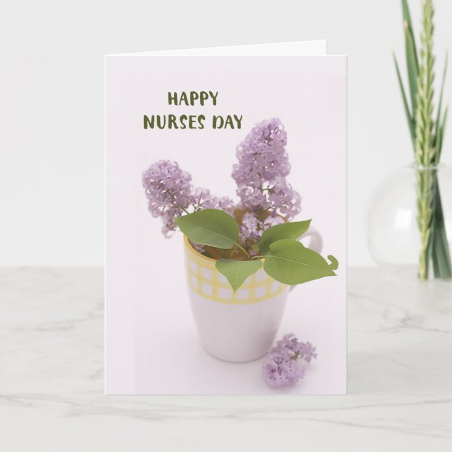 Nurses Day with Lilacs in Coffee Cup Vase Card (Front)