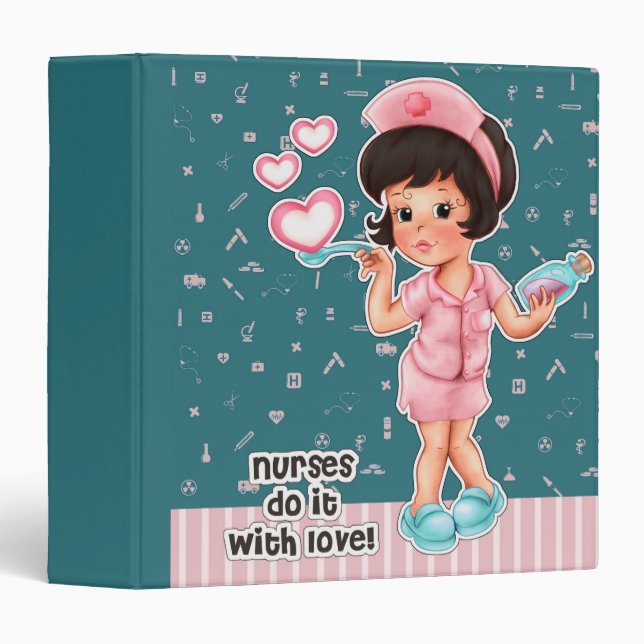 Nurses do it with Love. Cute Brunette Nurse Gift  Binder (Front/Spine)