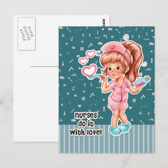 Nurses do it with Love. Cute Nurse Postcard (Front/Back)