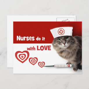 Nurses do it with Love. Funny Kitty  Postcard