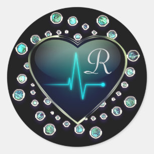 Nurse's EKG heart and jewel sticker