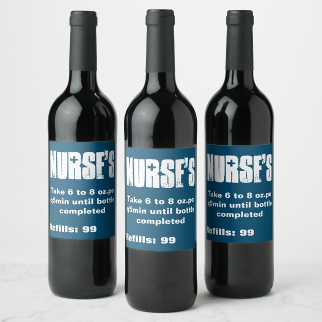 Nurse's Funny Prescription Blue Custom Wine Label (Bottles)