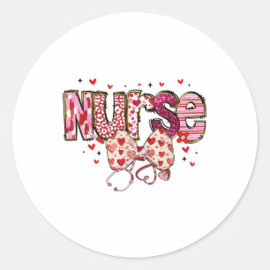 Nurses Happy Valentines Day Coquette Bow Heart Gir Classic Round Sticker