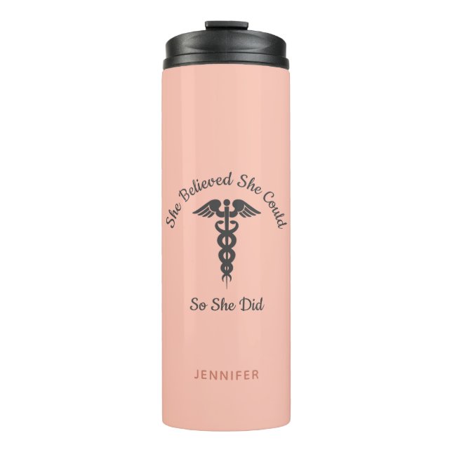 Nurse's Inspirational Blush Pink Personalized  Thermal Tumbler (Front)