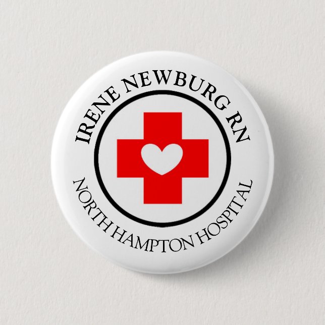Nurse's Name Badge and Logo or Symbol  2 Inch Round Button (Front)