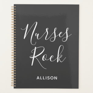 Nurses Rock Grey And White Script Personalized Planner