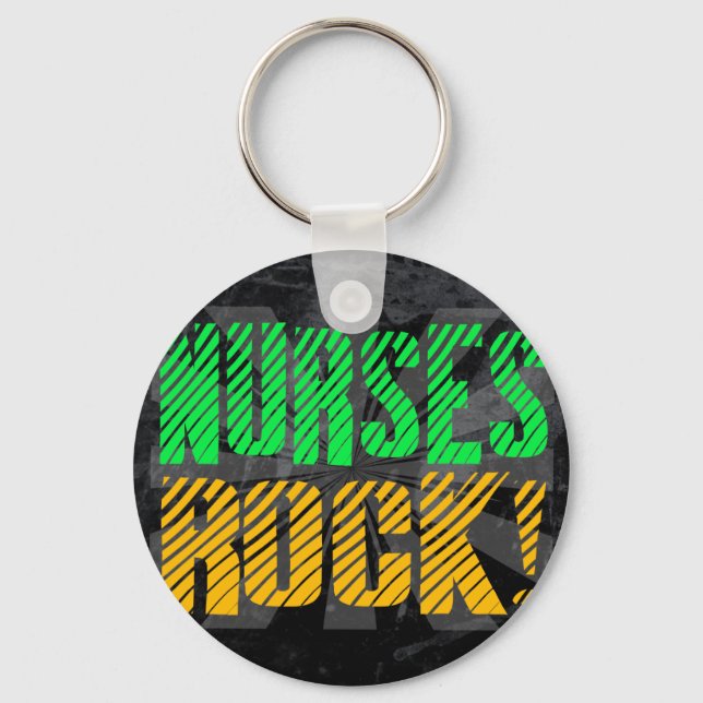 Nurses Rock, Orange and Green Fun Keychain (Front)