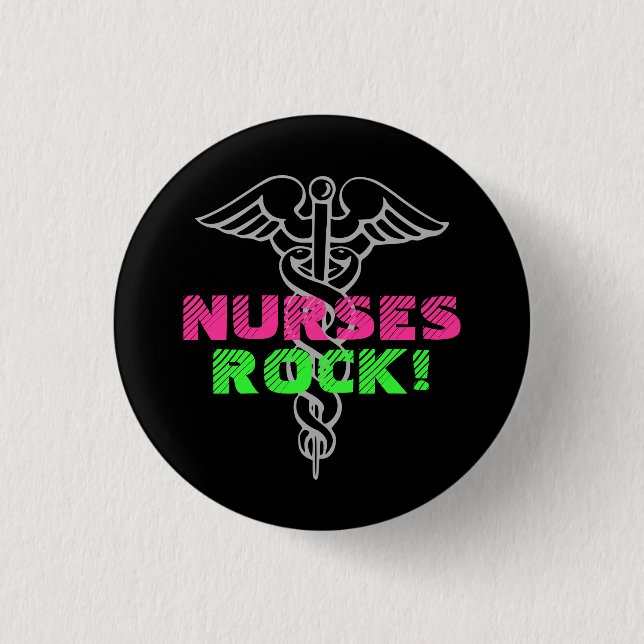 Nurses Rock Pinback Button | Neon colours (Front)