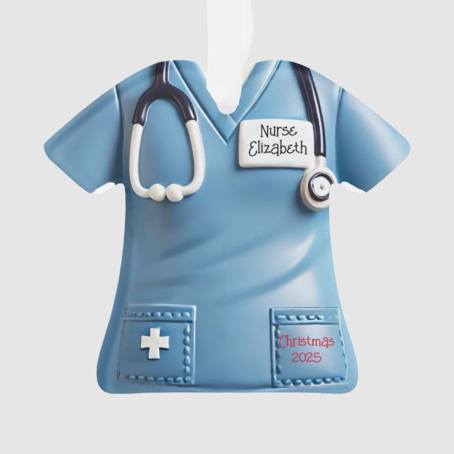 Nurses Scrubs Shirt Personalized Christmas Ornamen (devant)