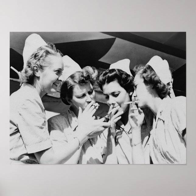 Nurses Smoking Vintage Photograph 16x12in Poster (Front)
