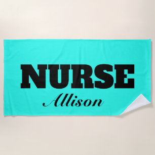Nurse's Turquoise Stylish Personalized Beach Towel