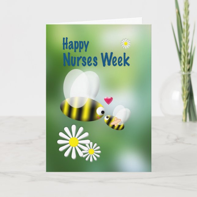 Nurses Week Cute Bees and Daisies Card (Front)