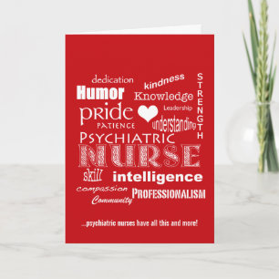 Nurses Week-Psychiatric Nurse Word Cloud-Red Thank You Card