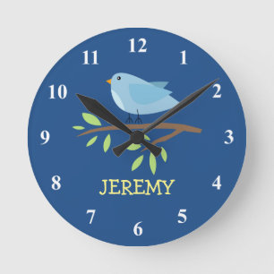 Nursey wall clock with cute bird on a branch