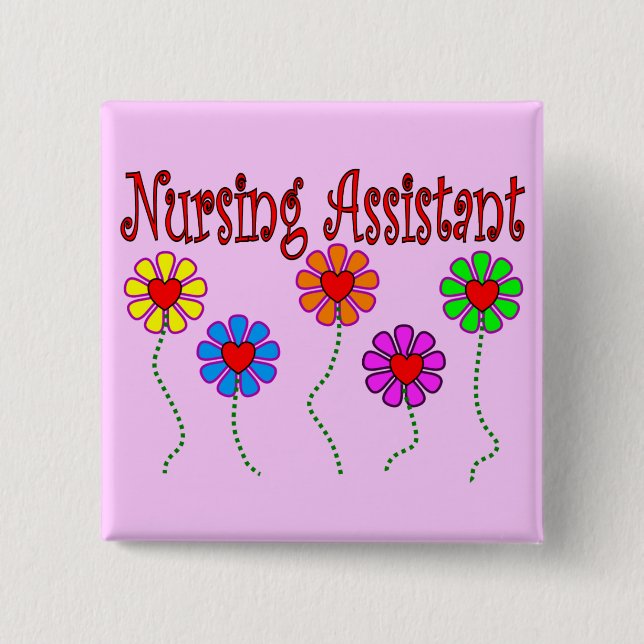 Nursing Assistant Gifts--Floral Design 2 Inch Square Button (Front)