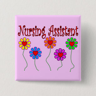 Nursing Assistant Gifts--Floral Design 2 Inch Square Button