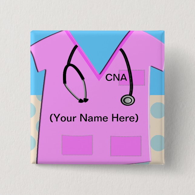 Nursing Assistant Name Badge Scrub Top 2 Inch Square Button (Front)
