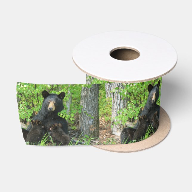 Nursing Black Bears Nature Satin Ribbon (Spool)