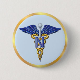 Nursing Caduceus 2 Inch Round Button