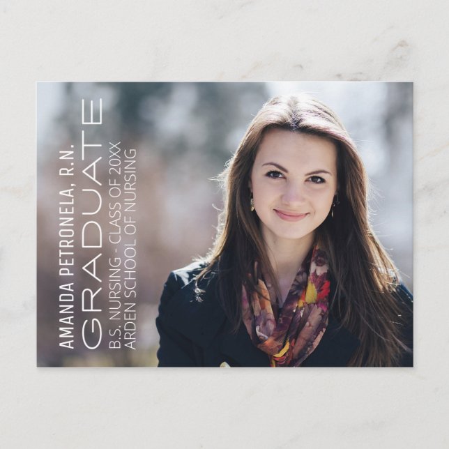 Nursing Degree Photo Graduation Announcement Card (Front)