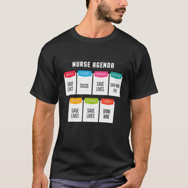 Nursing Funny Nurse Agenda RN Medicine Medical Doc T-Shirt (Front)