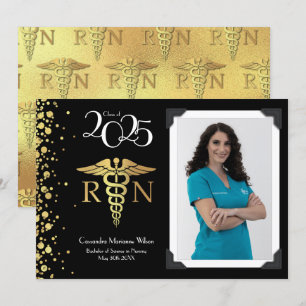 Nursing Gold Graduation Announcement Black