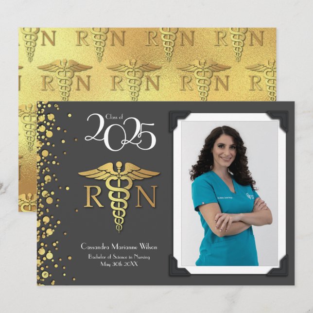 Nursing Gold Graduation Announcement Grey (Front/Back)