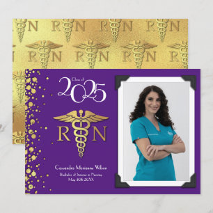 Nursing Gold Graduation Announcement Purple