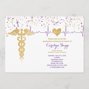 Nursing Graduation Ceremony, BSN- Purple and Gold Invitation