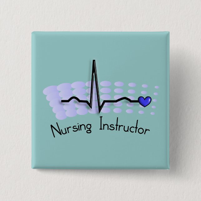 Nursing Instructor QRS Blue 2 Inch Square Button (Front)